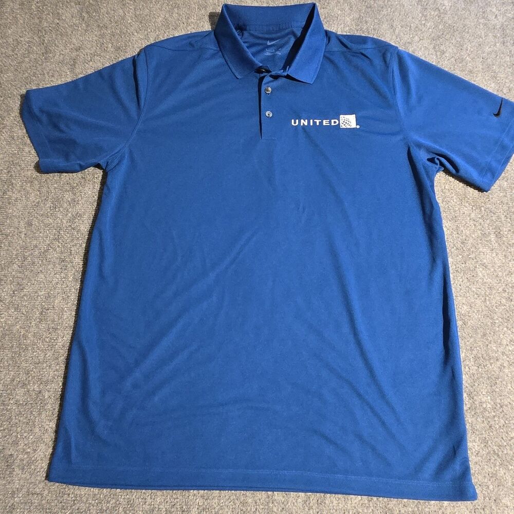 Nike Polo Shirt Mens Large Blue Short Sleeve Lightweight Polyester United
